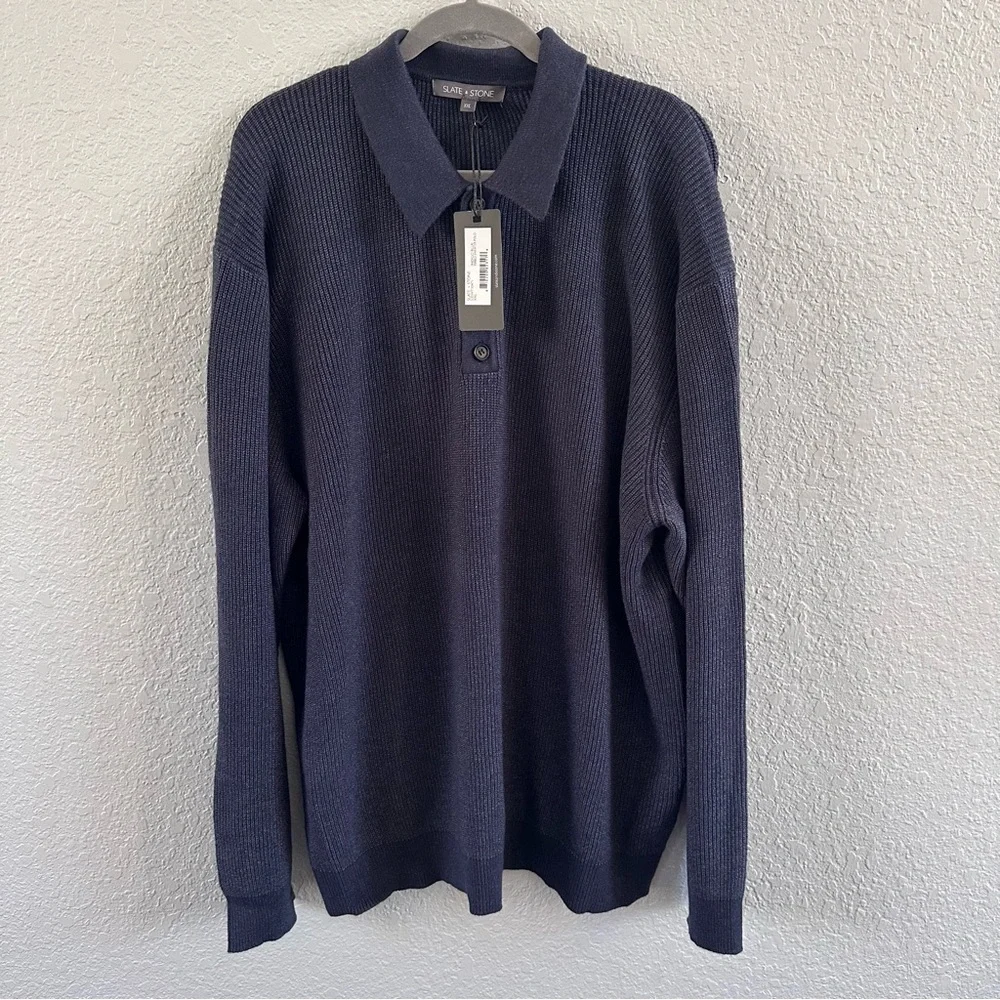 Slate & Stone Ribbed Knit Sweater Men's XXL Indigo Blue New With Tags